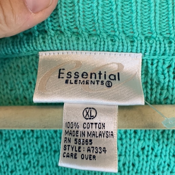 VTG Mint Green Cable Diamond Argyle Cotton Knit V Neck Grandpa Cardigan Women XL - Picture 9 of 12